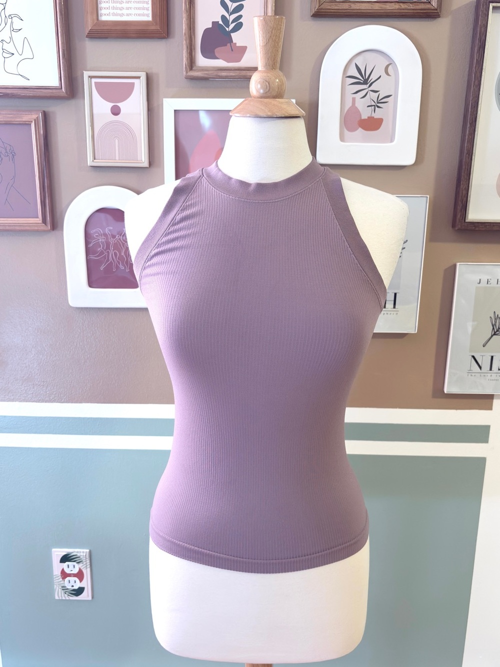 Athleta Sleeveless Ribbed High-Neck Top — Mauve